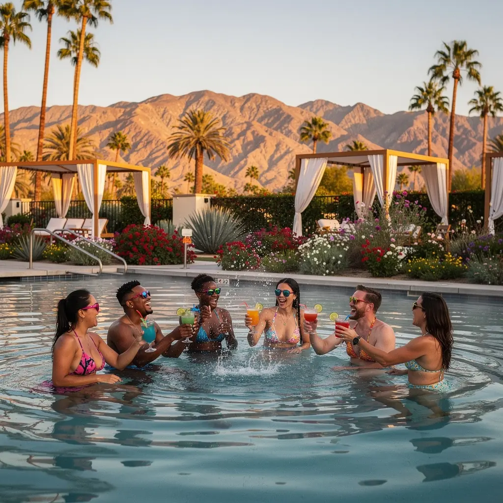 Вид на живописный пейзаж с горными горячими источниками и зелеными лесами.