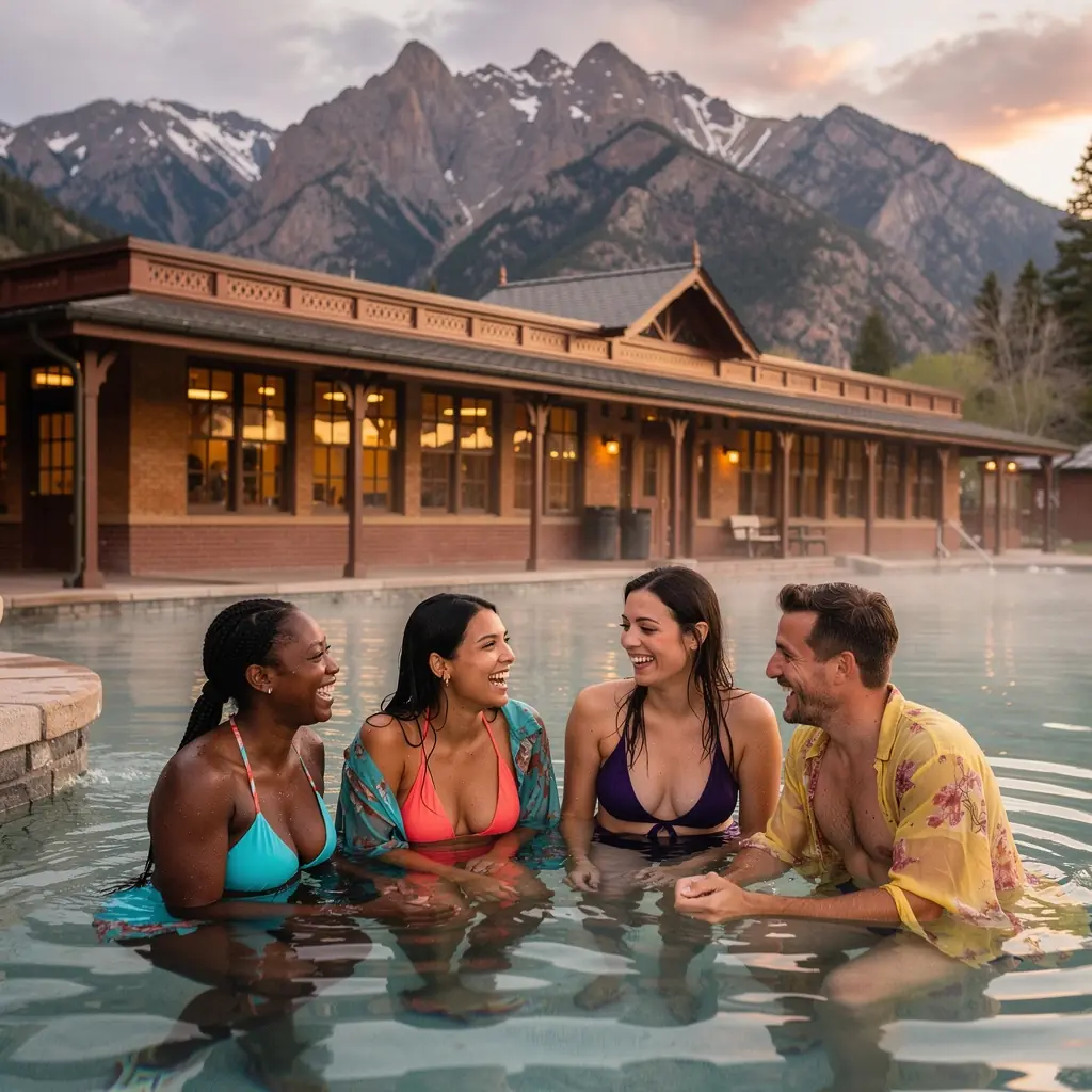 Панорама природного бассейна с кристально чистой водой и окружающей природой.